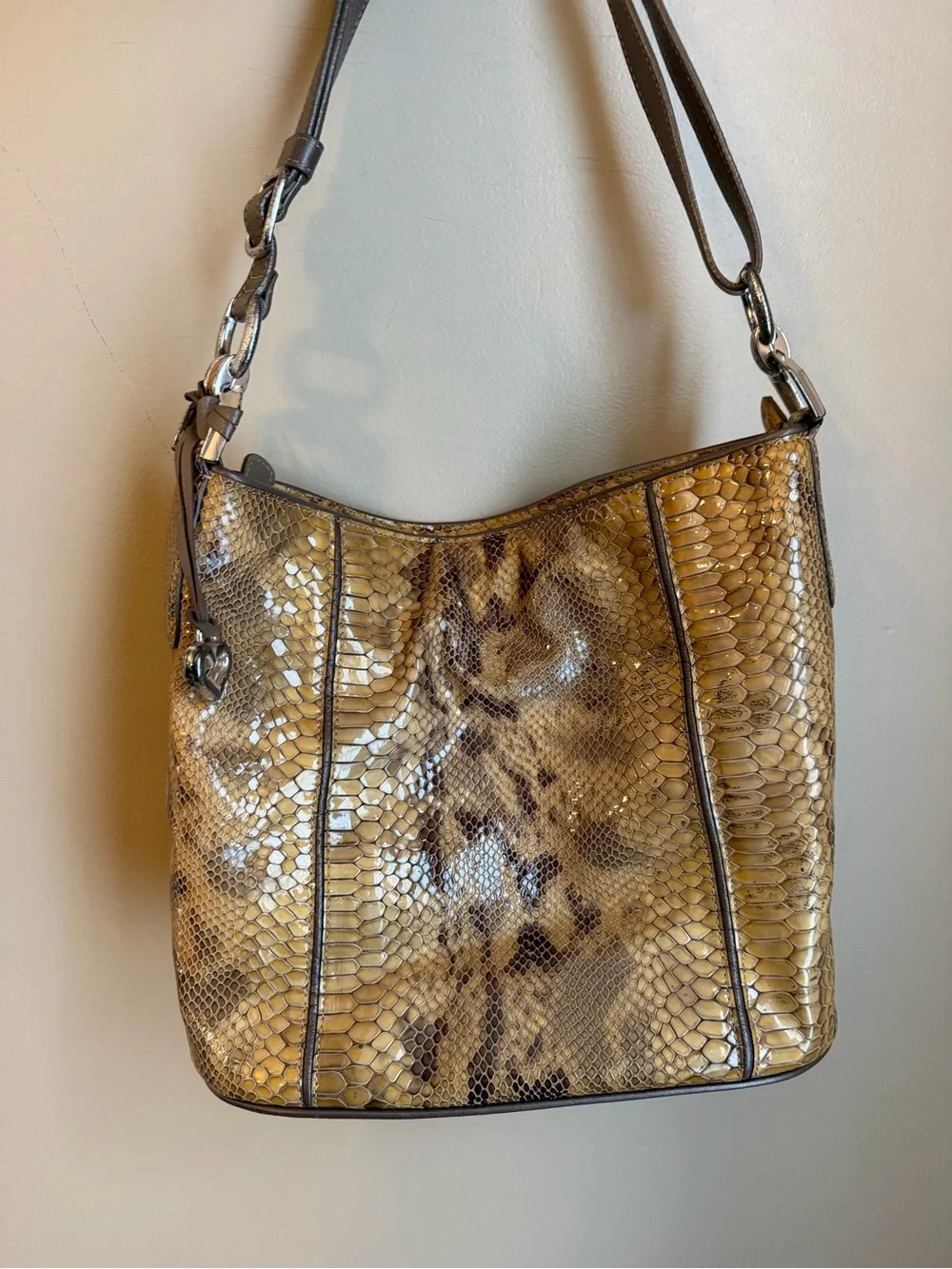 Y2K Brighton Snake Print Gold Patent Leather Shoulder Bag Bohemian Festival